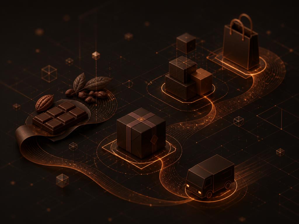 Visual astratto di un percorso d'acquisto e-commerce in tema cioccolato
